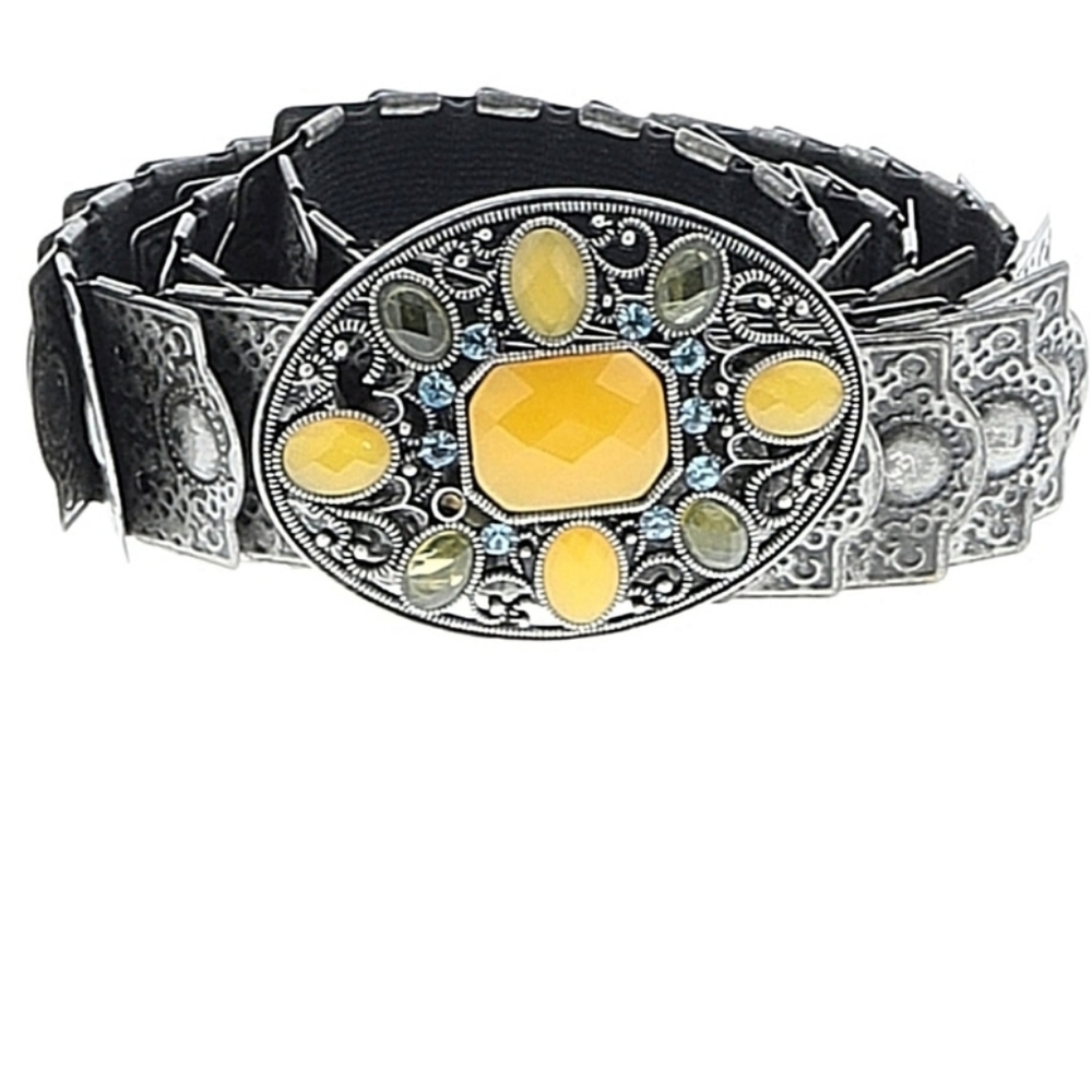 Elegant Silver‎ and Yellow Women's Western Style Belt Small